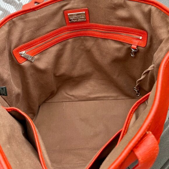 Lauren Ralph Lauren Large Leather Tote in a FUN Orange - Picture 9 of 12